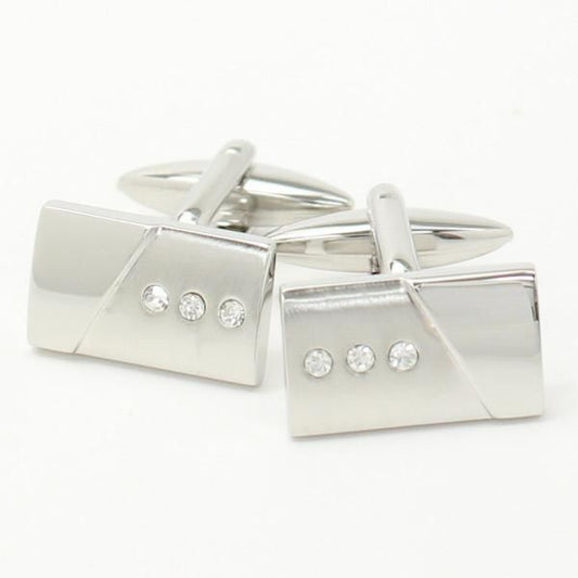 3粒クリスタルとシルバーの艶めきカフス・タイピンセット