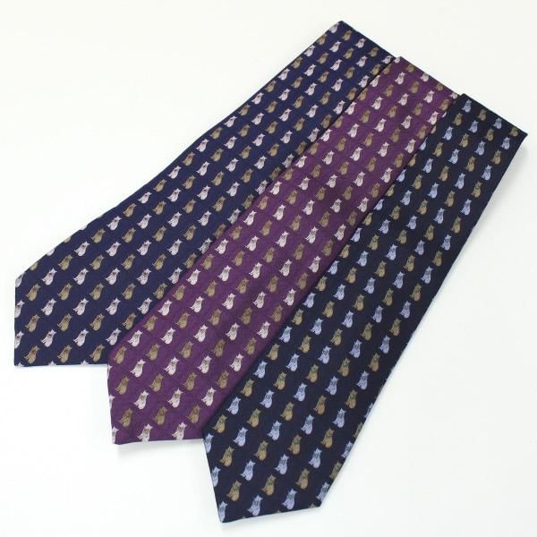 全3色・パープル・おしゃれ猫の西陣織ネクタイ