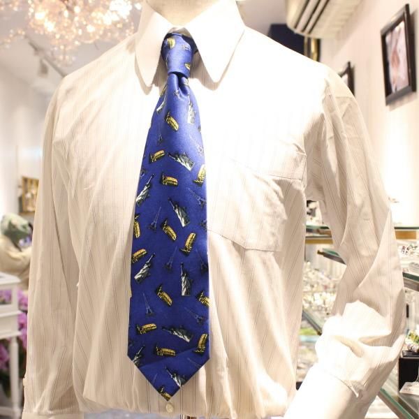 全2色・面白ネクタイ・エッフェル塔・自由の女神・コロッセオ・ブルーのユニークネクタイ