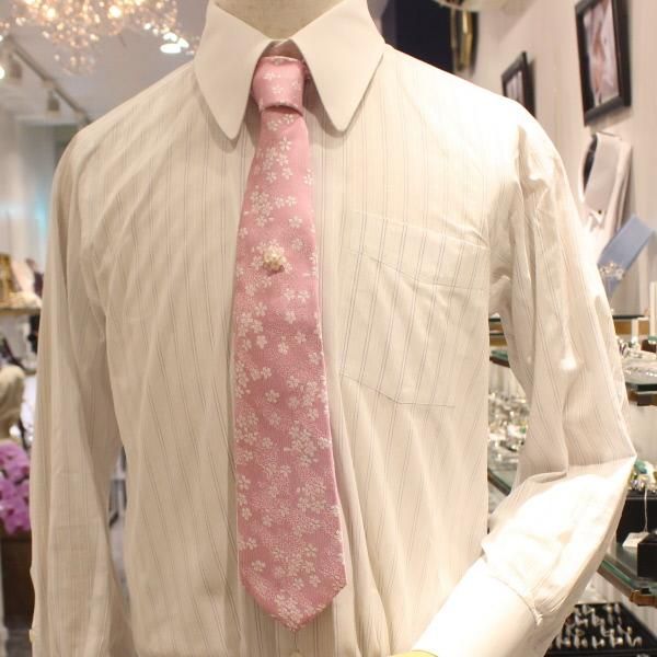 【富士桜工房】桜色・桜花・日本製シルクジャカードの和風ネクタイ