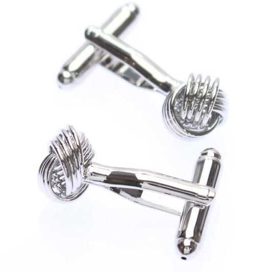 4本ライン・シルバーの結び目カフス(カフリンクス/カフスボタン)