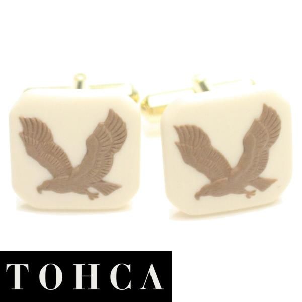 取寄品 【陶華・TOHCA】ベージュ・鷲イーグルカメオ・ゴールド・スクウェアのカフス(カフリンクス/カフスボタン)