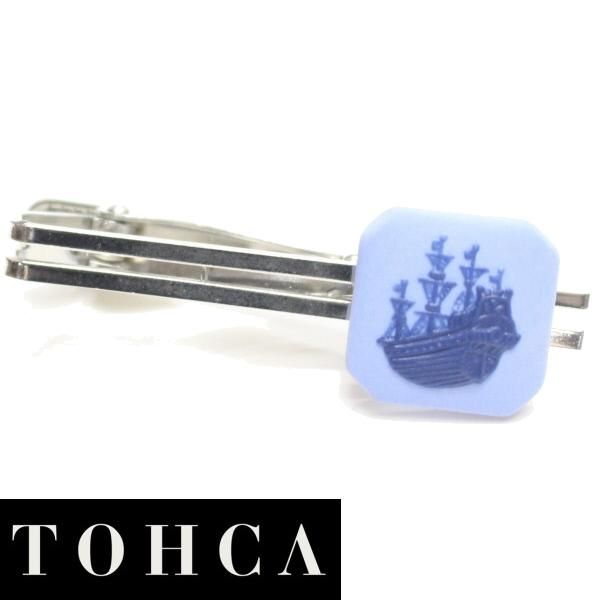 取寄品【陶華・TOHCA】ブルー・帆船カメオ・シルバー・スクウェアのタイピン(ネクタイピン)