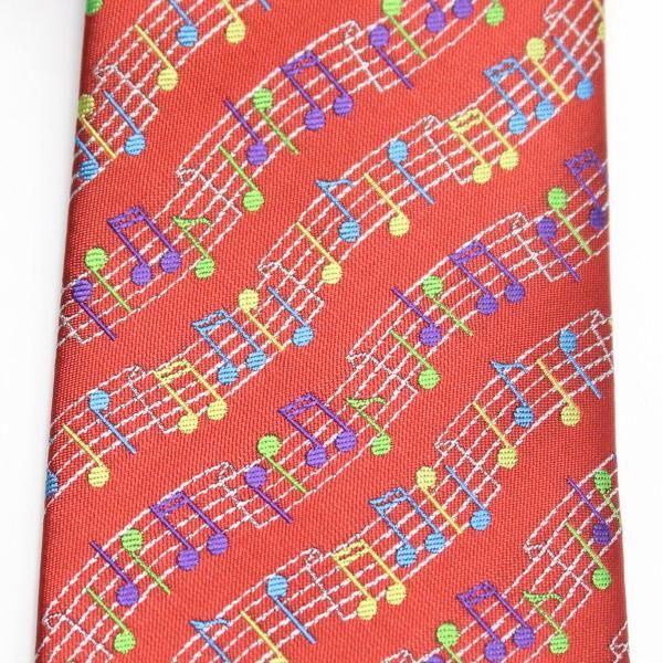 赤・音楽好きさんに音符だらけのカラフルな刺繍柄面白ネクタイ