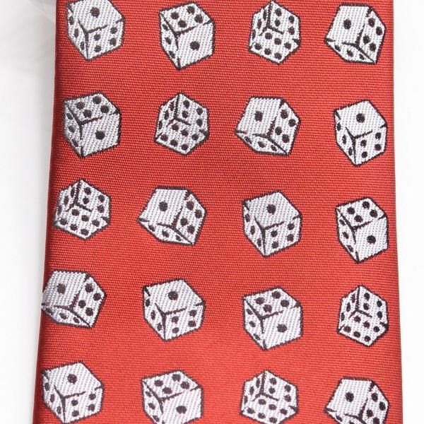 赤・ダイスだらけでパラダイス!!ころころサイコロの刺繍柄面白ネクタイ