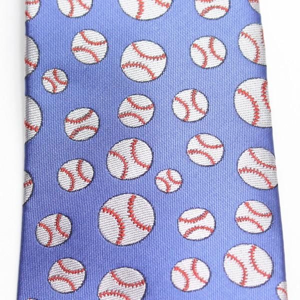 水色・野球ボール・ドットの刺繍柄面白ネクタイ