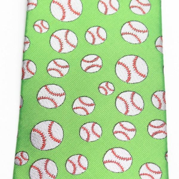 黄緑色・野球ボール・ドットの刺繍柄面白ネクタイ