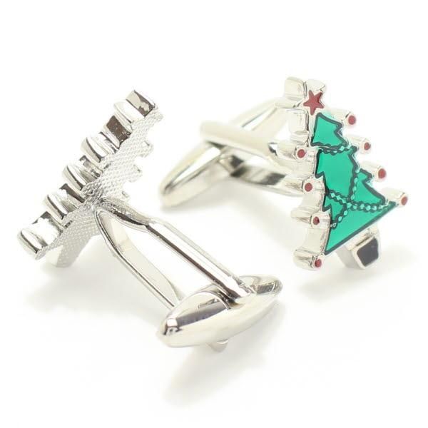 鮮やかグリーン緑のクリスマスツリーカフス(カフリンクス/カフスボタン)