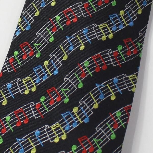 黒×赤・音楽好きさんに音符だらけのカラフルな刺繍柄面白ネクタイ