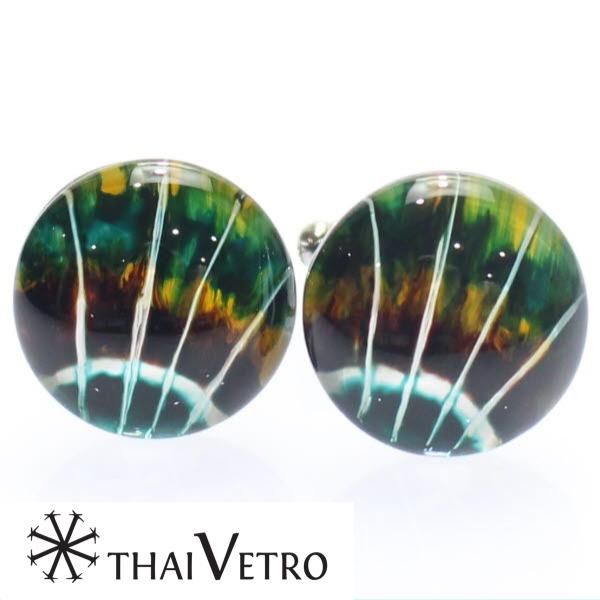 【ThaiVetro】油絵風・神秘的なデザインのガラス製カフス(カフスボタン/カフリンクス)