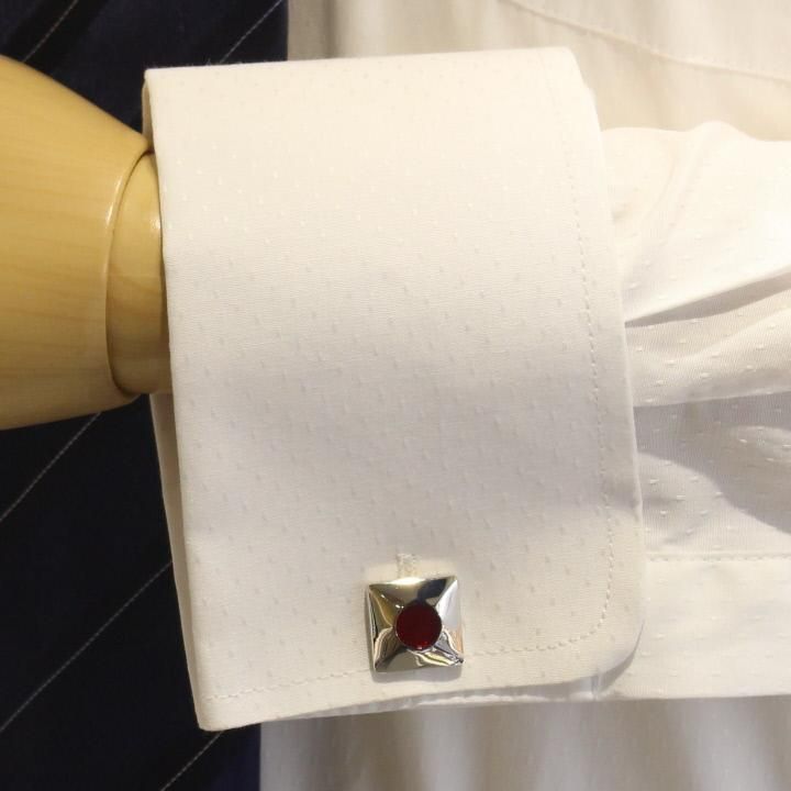 シルバースクエア・レッドエナメルのカフス(カフリンクス/カフスボタン)