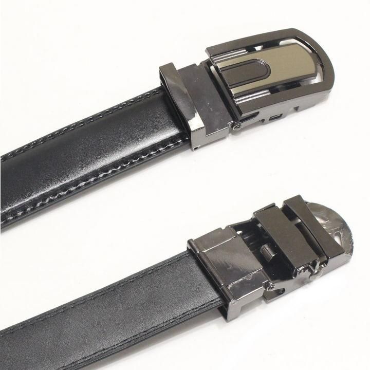 無段階調整 ベルト ビジネス メンズ 快適 オートロック オートバックル 牛革 穴なし 30mm