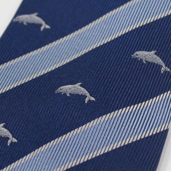 富士桜工房 趣 イルカ ストライプ 紺 日本製 シルクジャカード 和風ネクタイ