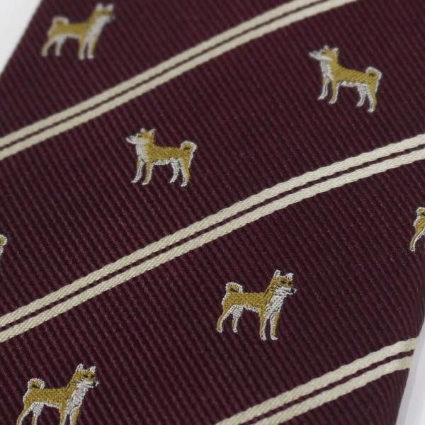 富士桜工房 kawaii 赤 茶柴犬 日本製 シルクジャカード 和風ネクタイ