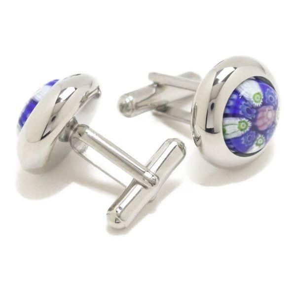 MONART ベネチアンガラス ブルー 白 ピンク 小花 ムッリーネのカフス カフスボタン カフリンクス