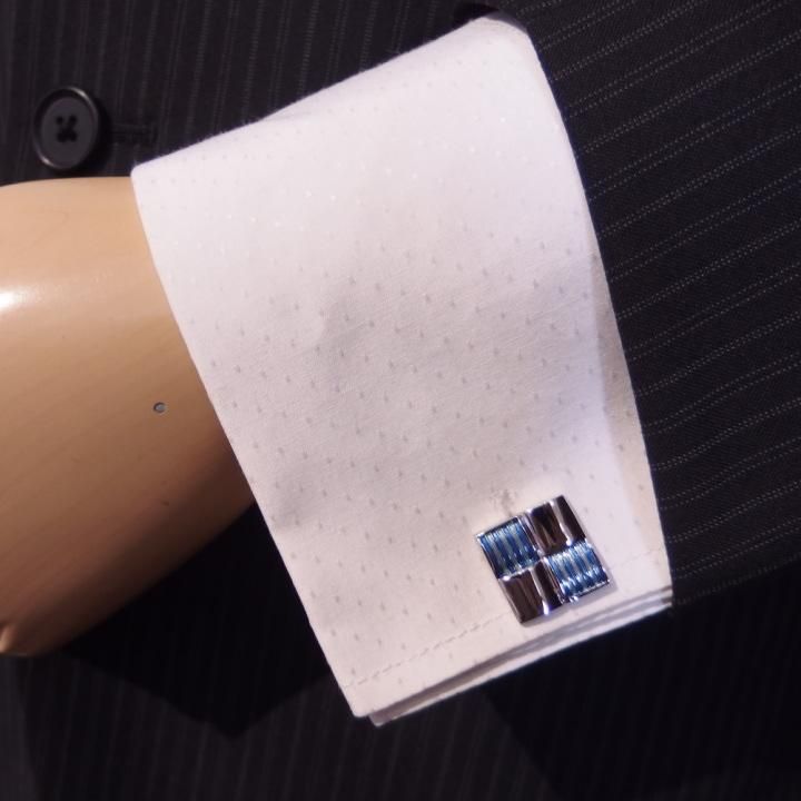 青 水色 ストライプ シルバー 爽やか カフス カフリンクス カフスボタン
