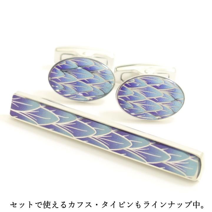 【サイモン・カーター】FEATHER OVAL ブルーグラデーションのカフス(カフリンクス/カフスボタン)
