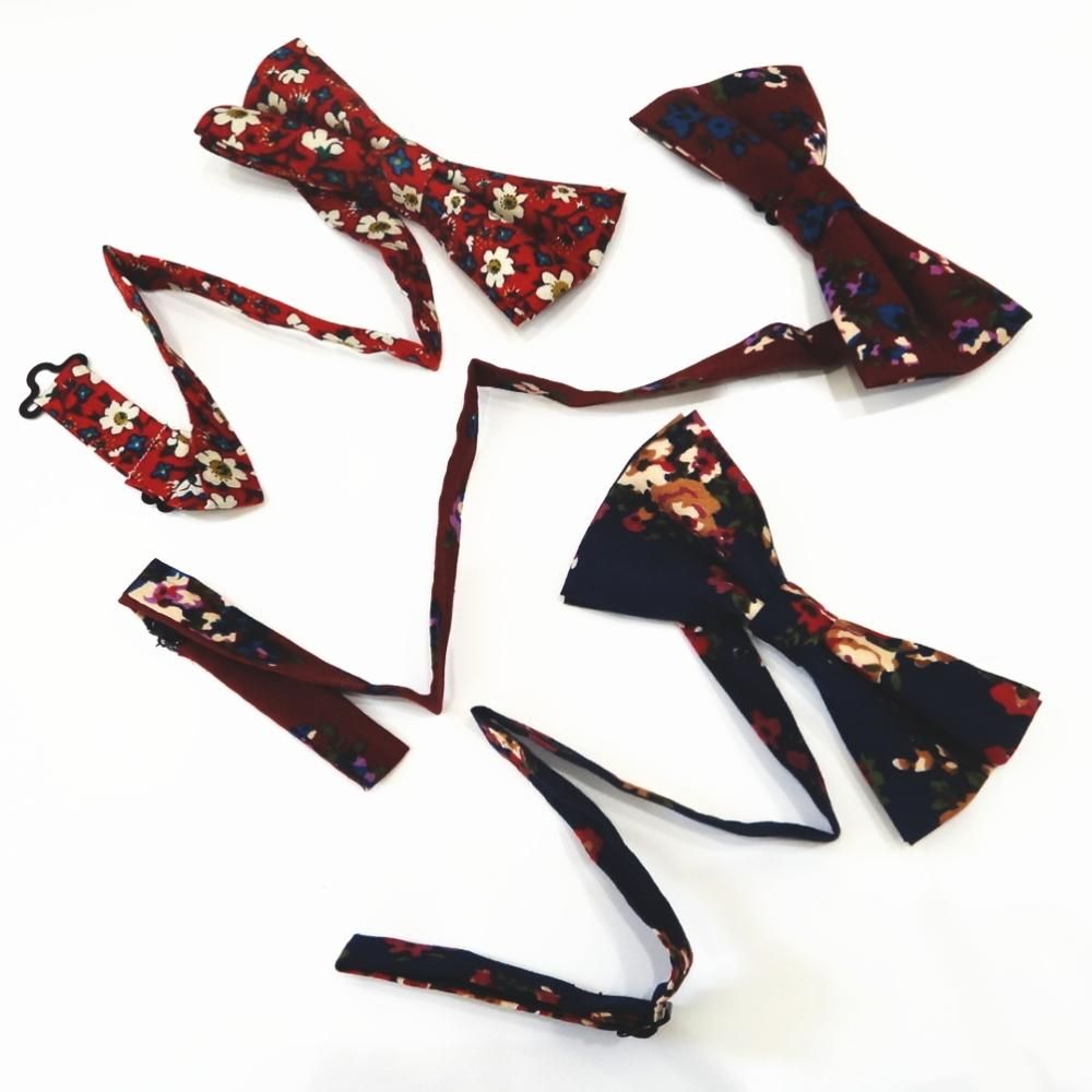 蝶ネクタイ ワンタッチ ネイビー 茶 フラワー 花柄② ボウタイ