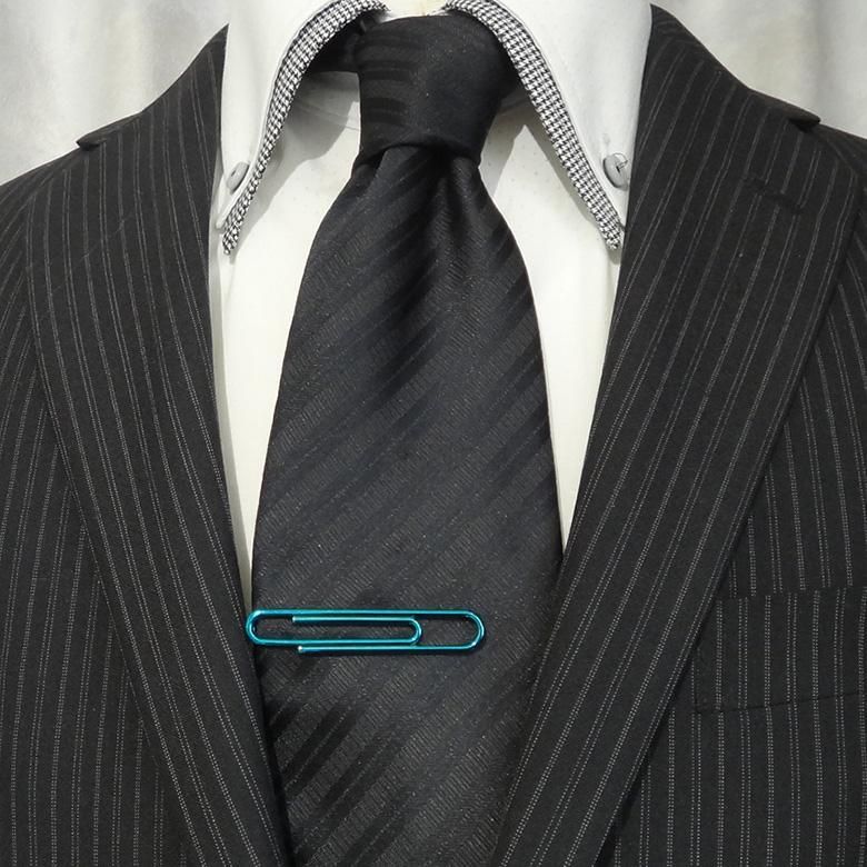 SWANK ブルー 袖元にクリップ ペーパークリップ 文房具 カフス カフスボタン タイピン ネクタイピン セット