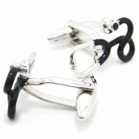 どきどきハートに聴診器のカフス(カフリンクス/カフスボタン)