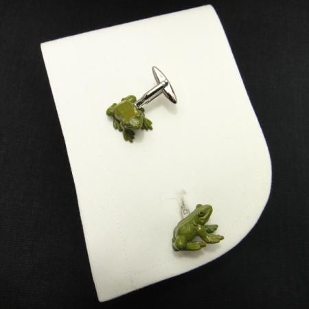 蛙にビックリひっくりカエル?!かえるのカフス(カフリンクス/カフスボタン)