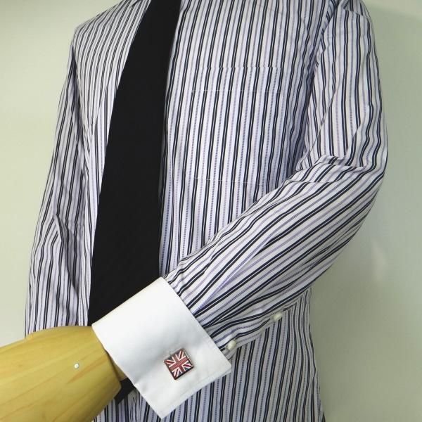 【SoniaSpencer】ライトブルー・ストライプ・ユニオンジャックのカフス(カフリンクス/カフスボタン)