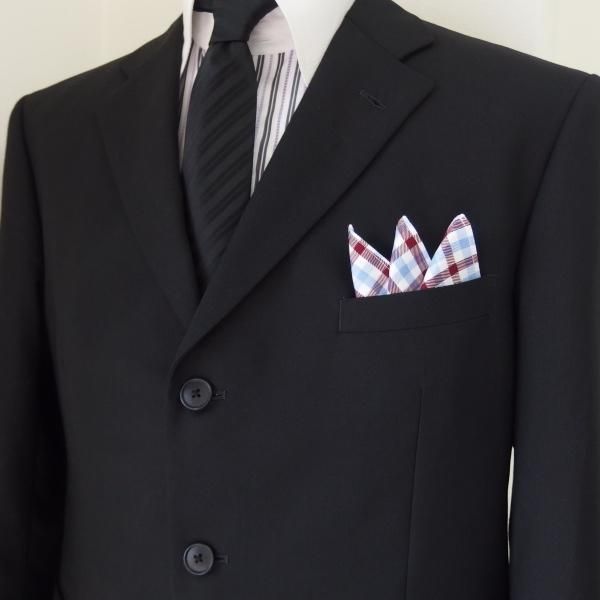 高級オーダーシャツ生地ポケットチーフ・ブルー×ブラウンタータンチェック柄ポケットスクウェア