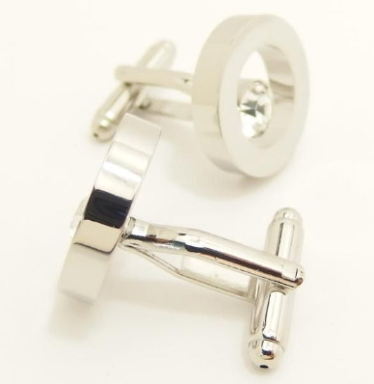 Cruxラウンドシルバー×クリアストーンのカフス(カフリンクス/カフスボタン)
