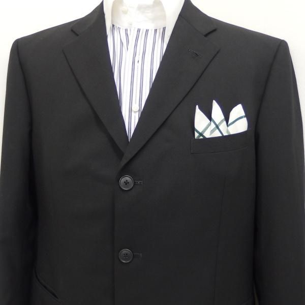 高級オーダーシャツ生地ポケットチーフ・ベージュ×グリーン・ウィンドーペンチェック柄ポケットスクウェア