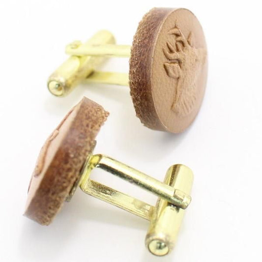 Coinderoux牡鹿の横顔・レザー皮革ボタンのカフス(カフリンクス/カフスボタン)