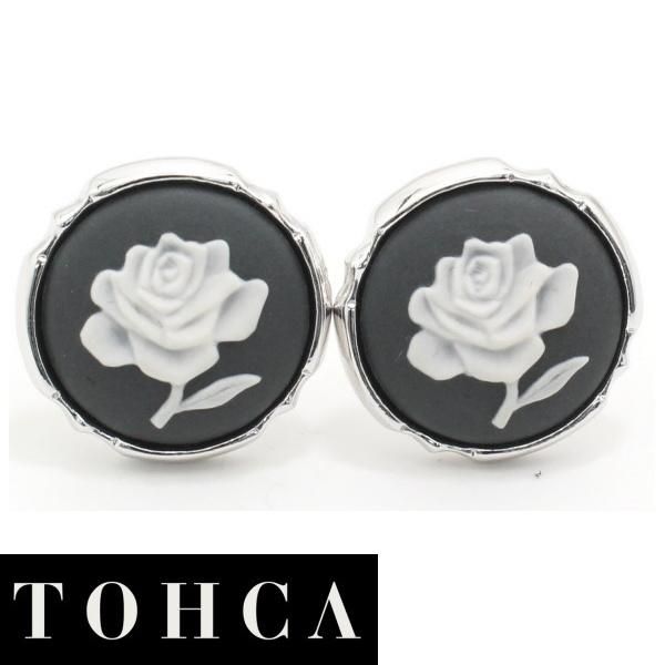 取寄品【陶華・TOHCA】シルバー・ラウンド薔薇ローズカメオ・グレーのカフス(カフリンクス/カフスボタン)