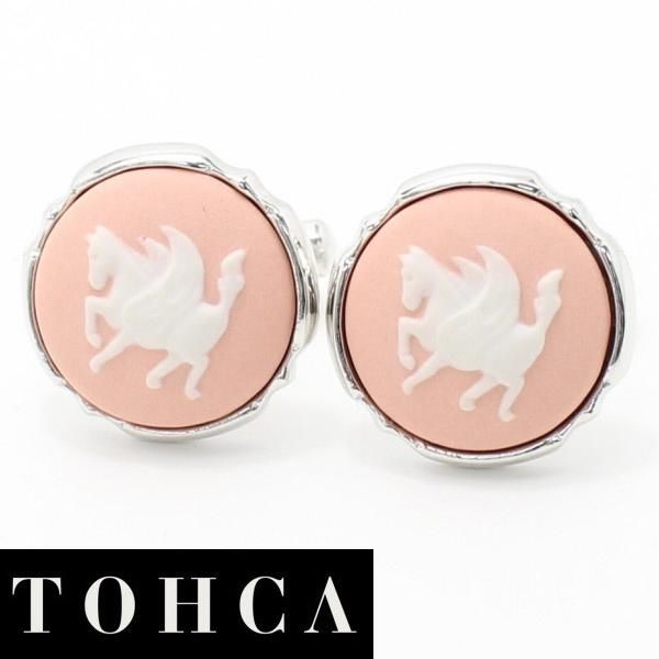 取寄品【陶華・TOHCA】シルバー・ラウンド・ペガサスカメオ・ピンクのカフス(カフリンクス/カフスボタン)