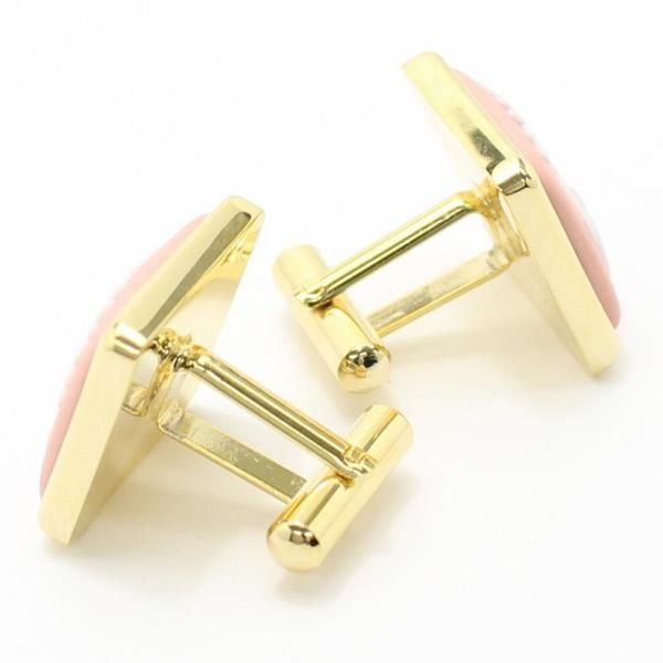 取寄品【陶華・TOHCA】ゴールド・スクウェア・鳳凰カメオ・ピンクのカフス(カフリンクス/カフスボタン)