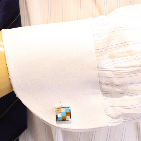 天然石のチェックブロックのカフス(カフリンクス/カフスボタン)