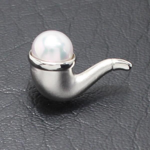 ラペルピン・パイプ・アコヤ真珠パール7.5mmブローチ(タイタック)