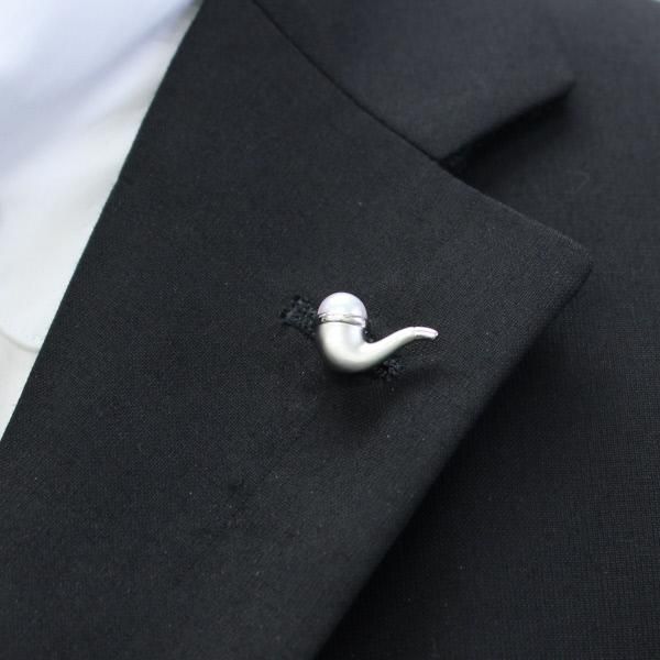 ラペルピン・パイプ・アコヤ真珠パール7.5mmブローチ(タイタック)