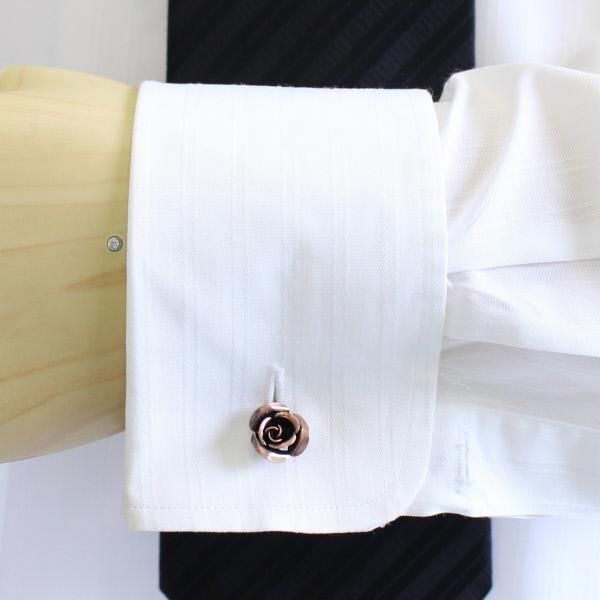 アンティーク風・燻し金・薔薇のカフス(カフリンクス/カフスボタン)
