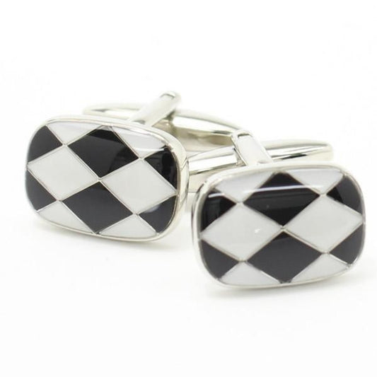 ブラック×ホワイトのモダンなダイヤ柄カフス(カフリンクス/カフスボタン)