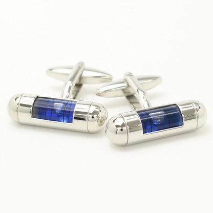 全3色・リアルな機能付き・シルバー×ブルーの水平器のカフス(カフリンクス/カフスボタン)