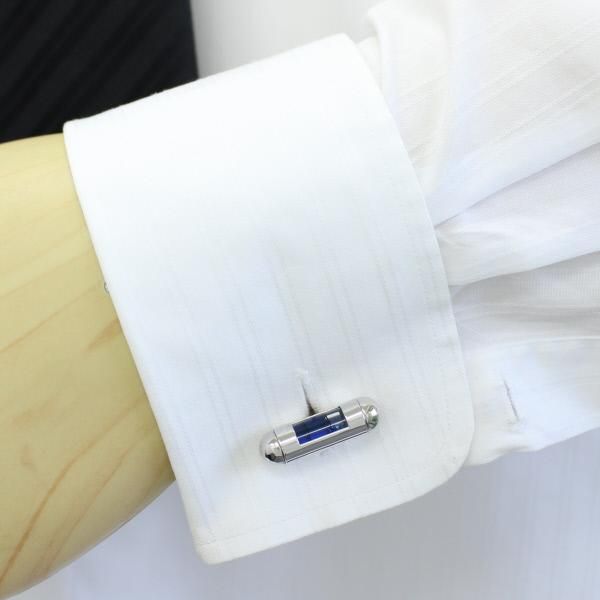 全3色・リアルな機能付き・シルバー×ブルーの水平器のカフス(カフリンクス/カフスボタン)