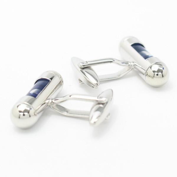 全3色機能付き・気泡がユラユラ水平器のカフス・タイピンセット(シルバー×ブルー)