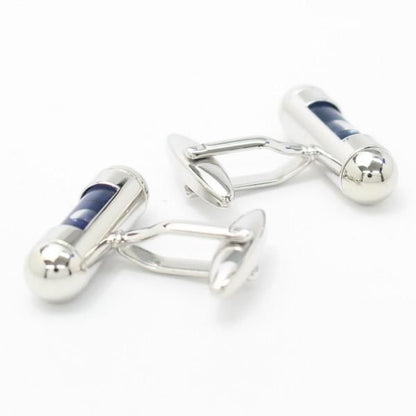 全3色機能付き・気泡がユラユラ水平器のカフス・タイピンセット(シルバー×ブルー)