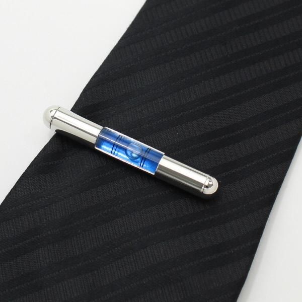 全3色機能付き・気泡がユラユラ水平器のカフス・タイピンセット(シルバー×ブルー)