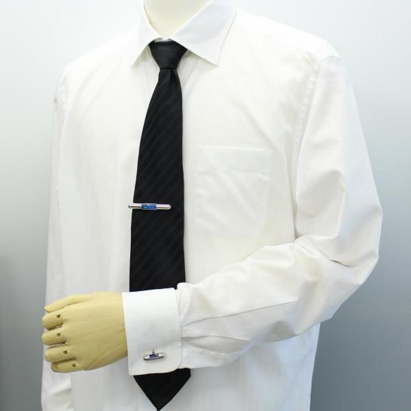 全3色機能付き・気泡がユラユラ水平器のカフス・タイピンセット(シルバー×ブルー)