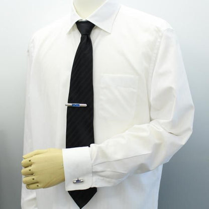 全3色機能付き・気泡がユラユラ水平器のカフス・タイピンセット(シルバー×ブルー)