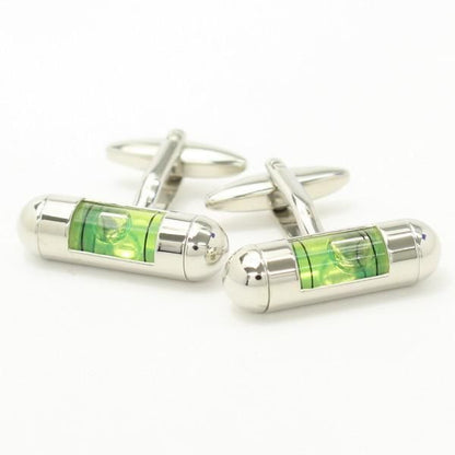 全3色機能付き・気泡がユラユラ水平器のカフス・タイピンセット(シルバー×イエロー)