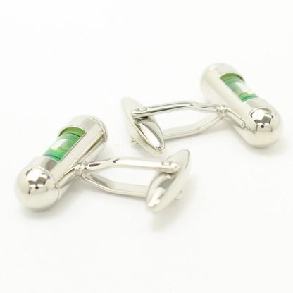 全3色機能付き・気泡がユラユラ水平器のカフス・タイピンセット(シルバー×イエロー)