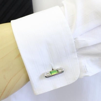 全3色機能付き・気泡がユラユラ水平器のカフス・タイピンセット(シルバー×イエロー)