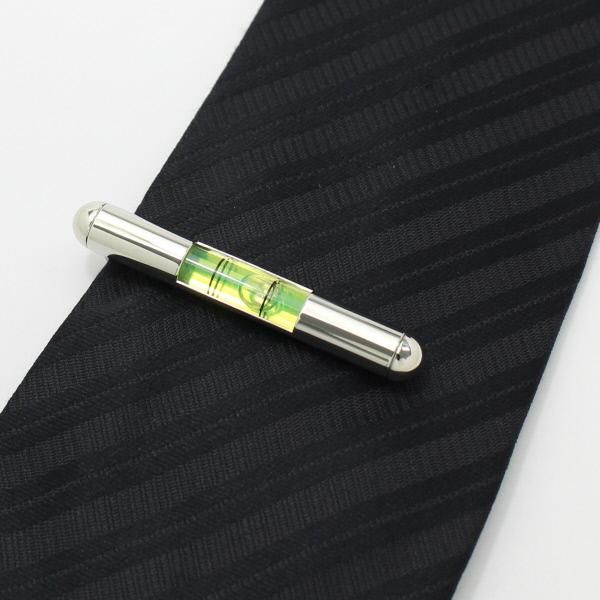 全3色機能付き・気泡がユラユラ水平器のカフス・タイピンセット(シルバー×イエロー)