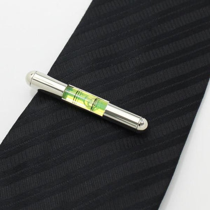 全3色機能付き・気泡がユラユラ水平器のカフス・タイピンセット(シルバー×イエロー)